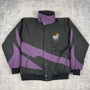 Quaker State Jacket Mens XL Purple Colorblock Vtg 80s Bomber Embroidered Racing